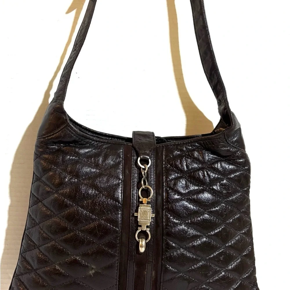 Vintage Elegant Black Quilted Leather Shoulder Bag